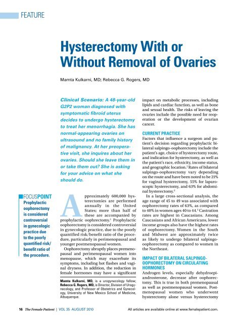 Hysterectomy With or Without Removal of Ovaries - Skin & Allergy ...