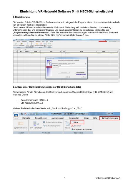 VR-NetWorld mit HBCI-Datei - Volksbank Oldenburg eG