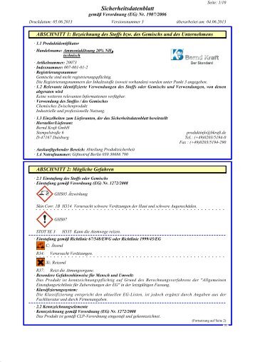 Sicherheitsdatenblatt - Sicherheitsdatenblätter Bernd Kraft GmbH