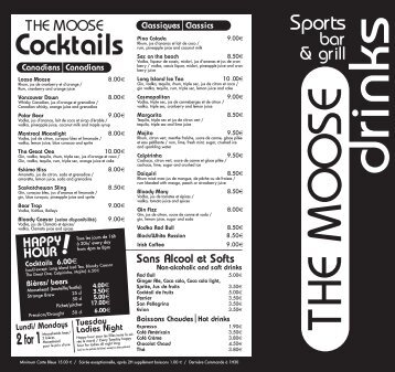 Carte des cocktails - The Moose