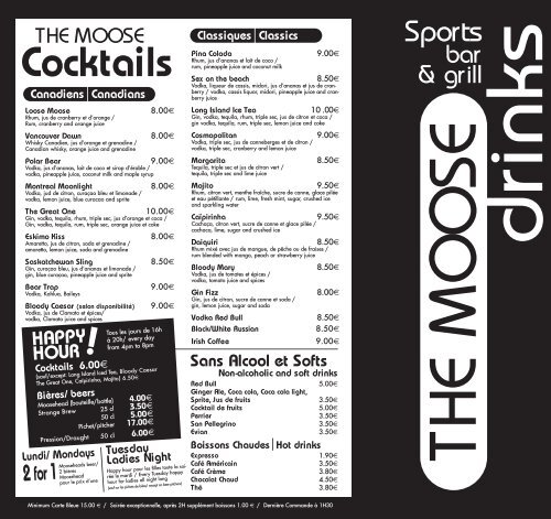 Carte Des Cocktails The Moose