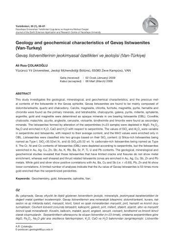 Geology and geochemical characteristics of Gevaş listwaenites (Van ...