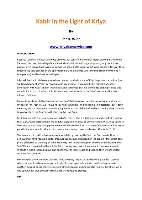 Kabir In The Light Of Kriya Kriyaban Service Ancient Science Of Kabir In The Light Of Kriya Kriyaban Service Ancient Science Of