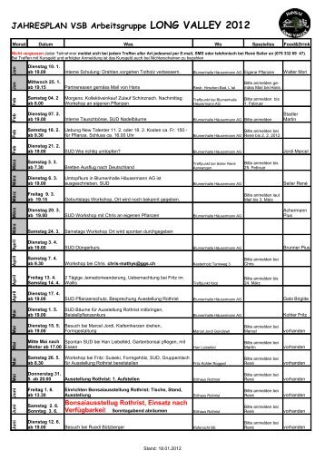 JAHRESPLAN VSB Arbeitsgruppe LONG VALLEY 2012