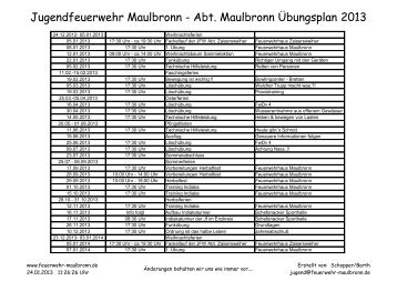 Jugendfeuerwehr Maulbronn - Abt. Maulbronn Übungsplan 2013