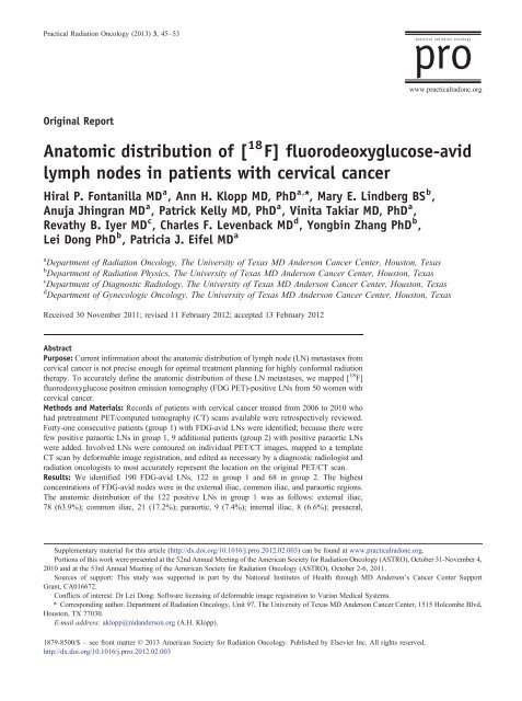 Anatomic distribution of [18F] fluorodeoxyglucose-avid lymph nodes ...