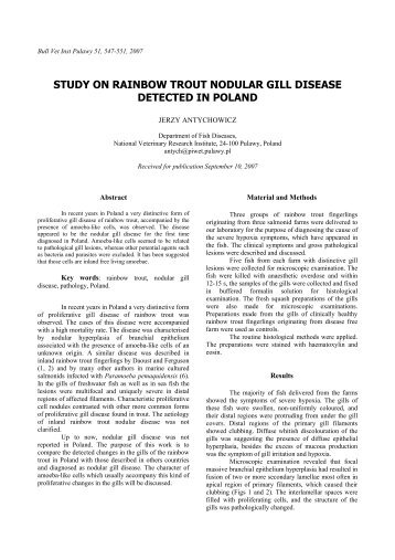 study on rainbow trout nodular gill disease detected in poland