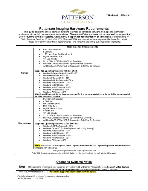 Patterson Imaging Hardware Requirements - FAQ
