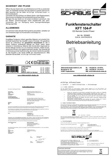 Funkfensterschalter KFT 104-P - Ihr Schornsteinfeger Bernd Seipel