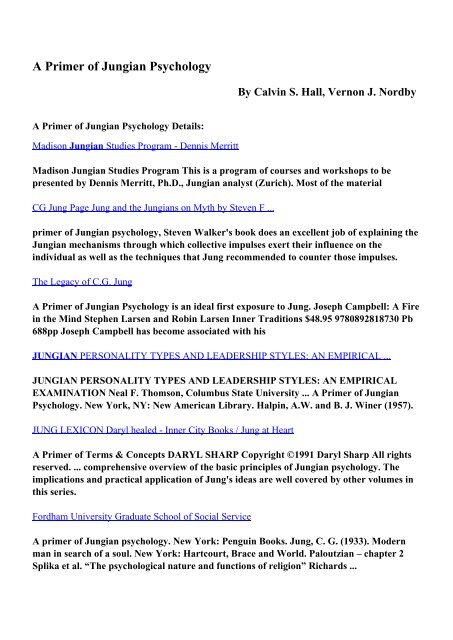 Download A Primer of Jungian Psychology pdf ebooks by Calvin S ...