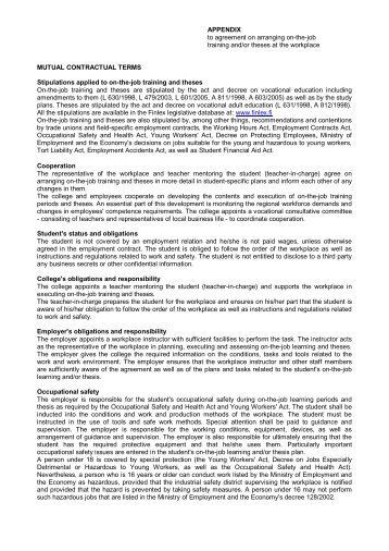 APPENDIX to agreement on arranging on-the-job training and/or ...