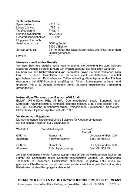 Bauanleitung ASH 31 Mi (PDF) - TANGENT Modelltechnik