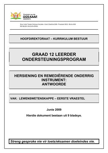 GRAAD 12 LEERDER ONDERSTEUNINGSPROGRAM - Curriculum