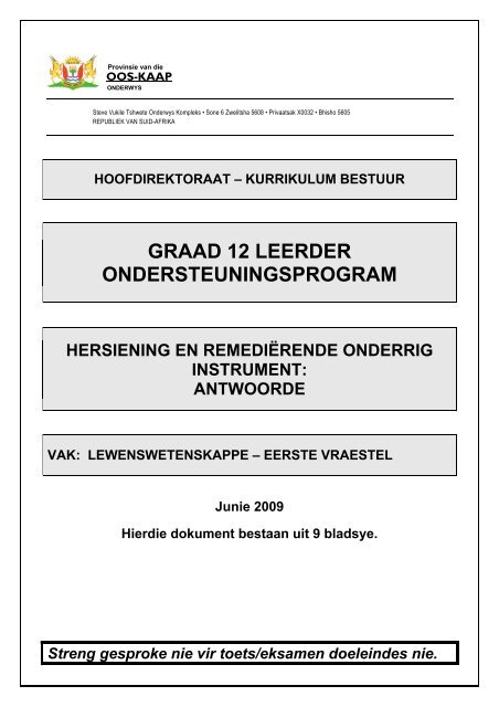 GRAAD 12 LEERDER ONDERSTEUNINGSPROGRAM - Curriculum