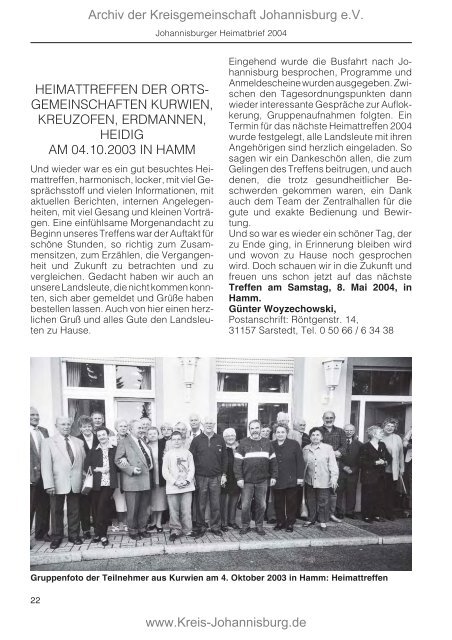 Johannisburger Heimatbrief 2004. - Familienforschung Sczuka