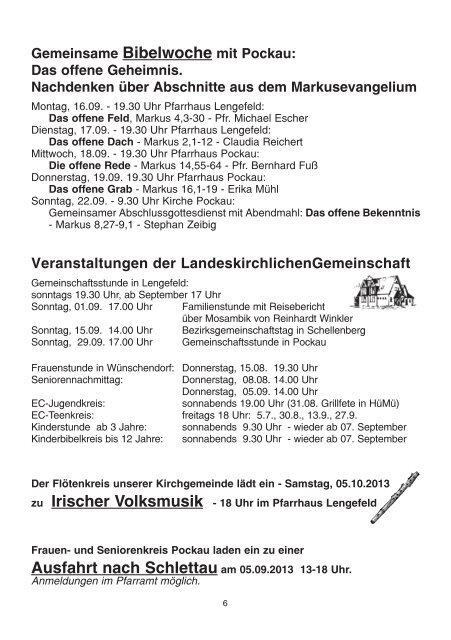 Gemeindebrief - Kirchgemeinde Lengefeld