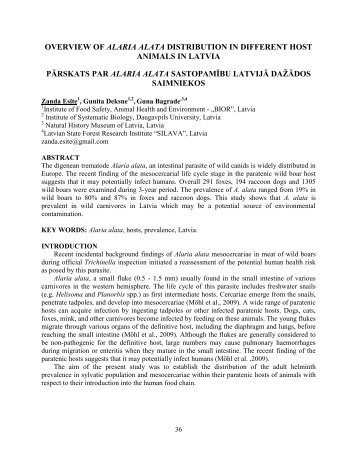 overview of alaria alata distribution in different host animals in latvia ...