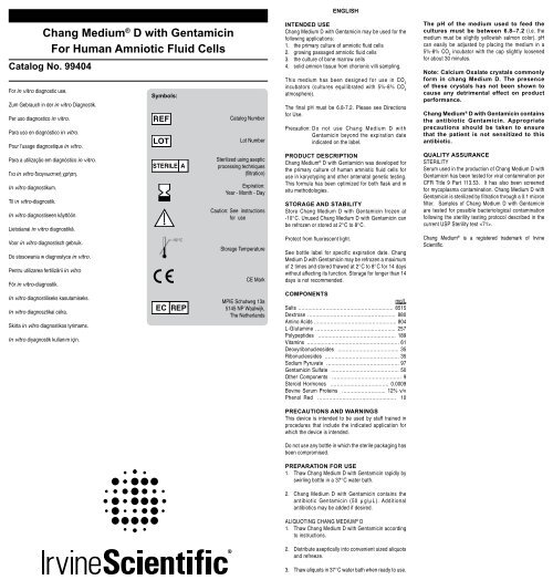 Chang Medium® D with Gentamicin For Human Amniotic Fluid Cells