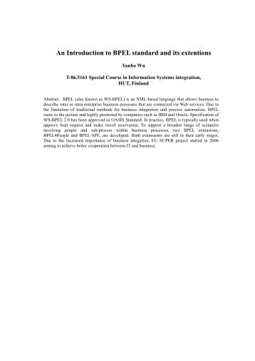 An Introduction to BPEL standard and its extentions - SoberIT