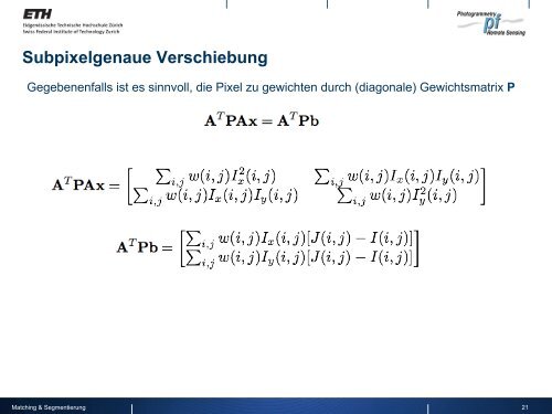 Bildverarbeitung 8 – Matching und Segmentierung - IGP - ETH Zürich