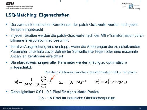 Bildverarbeitung 8 – Matching und Segmentierung - IGP - ETH Zürich