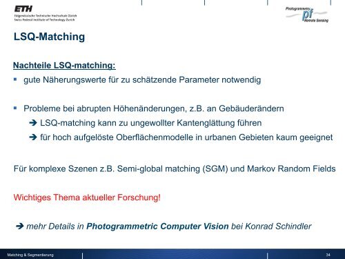 Bildverarbeitung 8 – Matching und Segmentierung - IGP - ETH Zürich