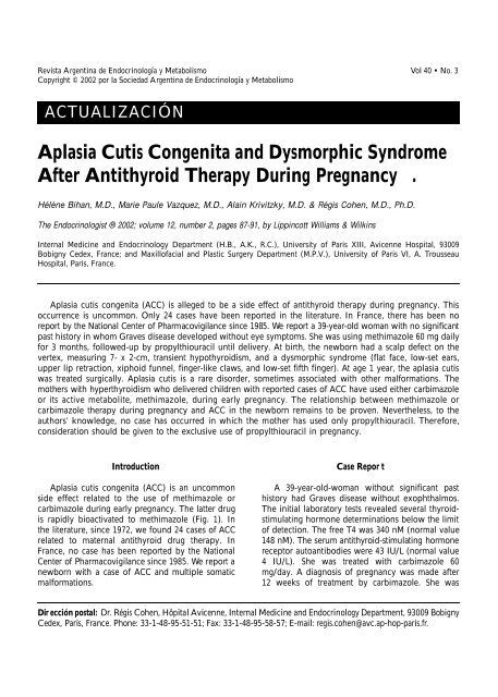 Aplasia Cutis Congenita and Dysmorphic Syndrome After ...