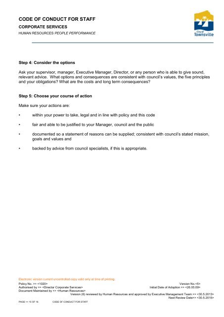 Code of Conduct for Staff.pdf - Townsville City Council