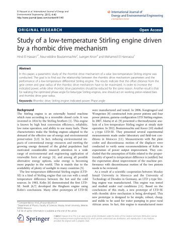 Study of a low-temperature Stirling engine driven by a rhombic drive ...