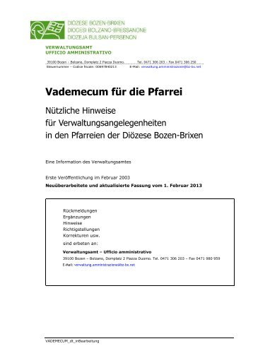 Vademecum für die Pfarrei - Diözese Bozen-Brixen