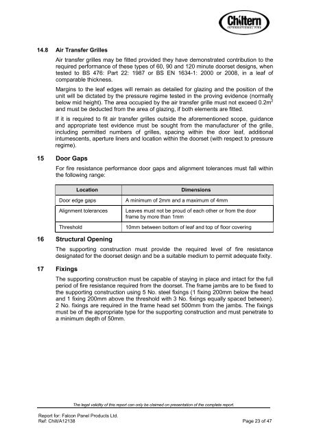 Chiltern A12138 .pdf - Falcon Panel Products