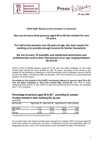 Percentage of persons aged 50 to 69 , according to number of years ...