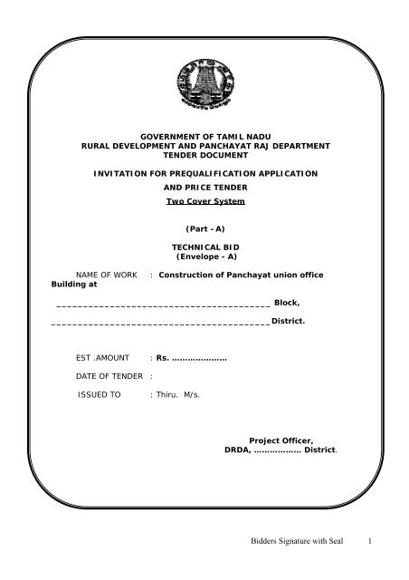 FRONT COVER PAGE TO TENDER DOCUMENTS ... - Tnrd.gov.in