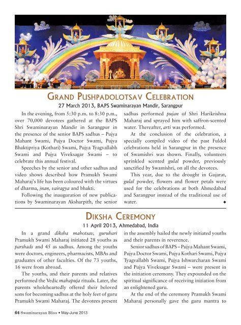 May-June 2013 Annual Subscription `80/- - Baps.org