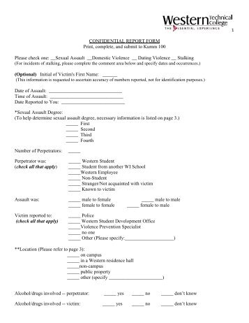 Confidential Report Form - Western Technical College