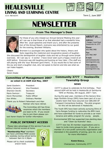 Newsletter Term 2 2007.pub - Healesville Living and Learning Centre