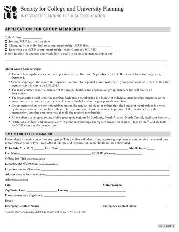 APPLICATION FOR GROUP MEMBERSHIP - Society for College ...