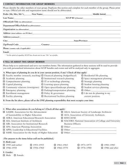 APPLICATION FOR GROUP MEMBERSHIP - Society for College ...