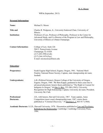 M. S. Moore - 1 - VITA (September, 2013) Personal ... - College of Law