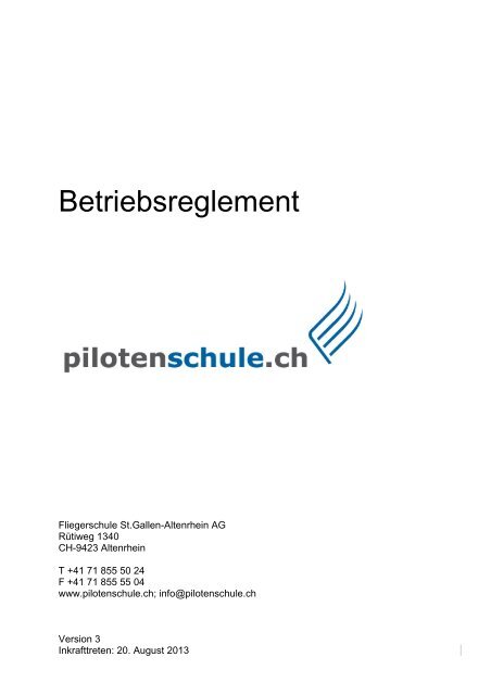 Betriebsreglement - Fliegerschule St. Gallen