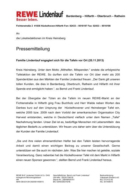 Spendenubergabe Tafel 2013 Huckelhovener Tafel Ev
