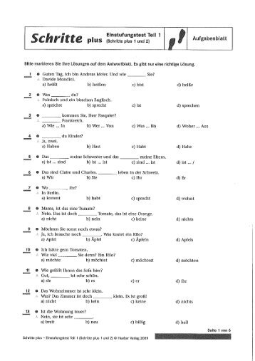 Schritte Einstufungstest Teil 1 Fragen 1