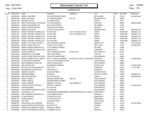 Crystal Reports - Abbreviated Vendor Master List - Norwescap