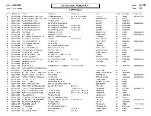 Crystal Reports - Abbreviated Vendor Master List - Norwescap