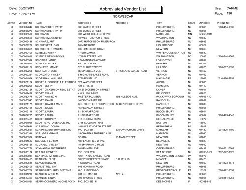 Crystal Reports - Abbreviated Vendor Master List - Norwescap