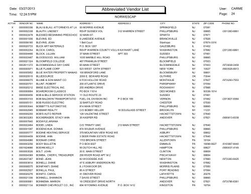 Crystal Reports - Abbreviated Vendor Master List - Norwescap