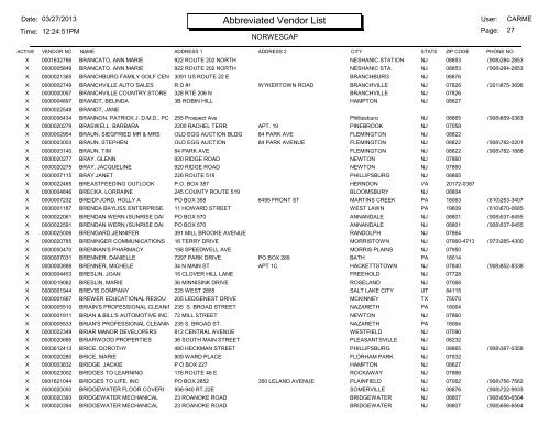 Crystal Reports - Abbreviated Vendor Master List - Norwescap