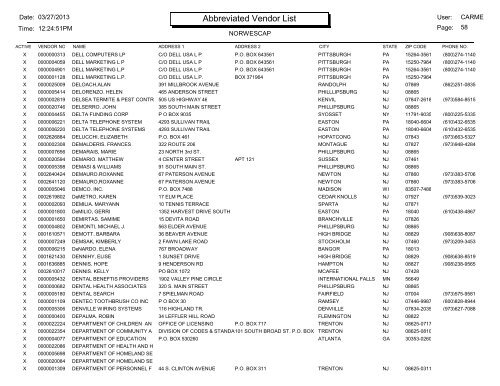 Crystal Reports - Abbreviated Vendor Master List - Norwescap