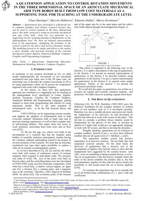 a quaternion application to control rotation movements in ... - Univates