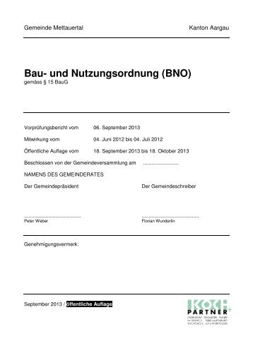 Bau- und Nutzungsordnung (BNO) - Gemeinde Mettauertal